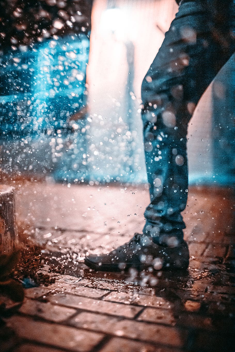 Person's Foot, leg, rain, splash, one person, real people, low section HD wallpaper