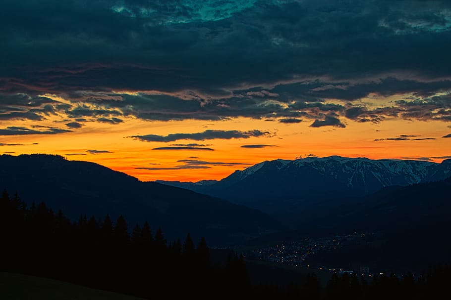 sunset, mountain, landscape, styria, schneealpe, clouds, evening HD wallpaper