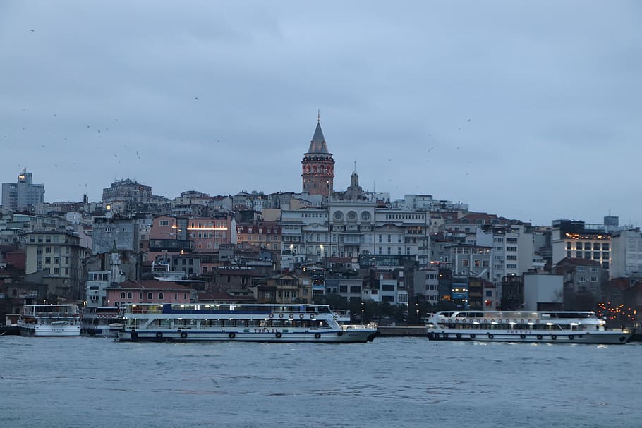 galata, istanbul, eminönü, on, city, islam, turkey, dome