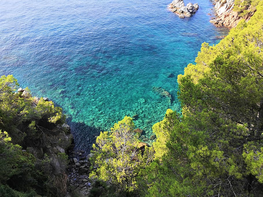 lloret, costa brava, beach, sea, water, beauty in nature, high angle view HD wallpaper