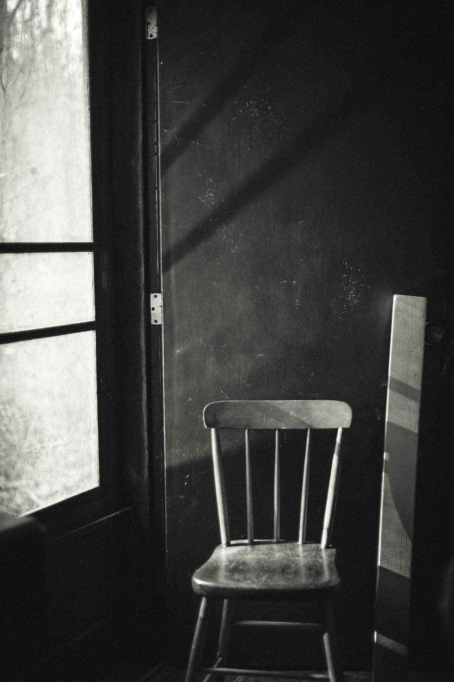chair, room, dark, seat, window, table, indoors, absence, empty HD wallpaper