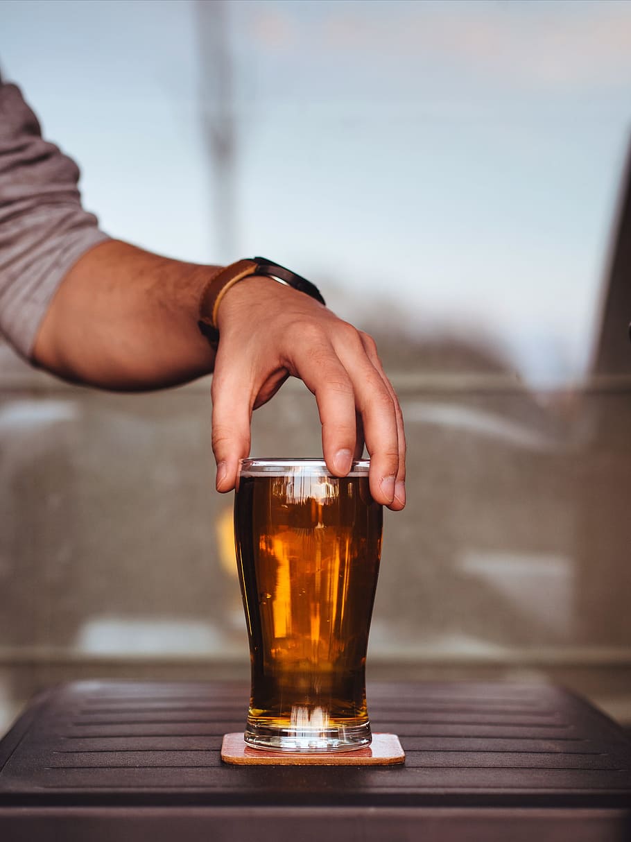 Beer, ale, drink, glass, hand, pale ale, pint, human hand, one person, HD wallpaper