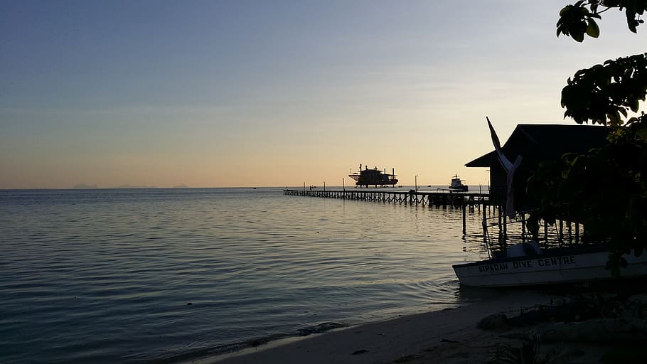 sunset, diving, oilrig, sipadan, mabul, sipadanwatervillage HD wallpaper