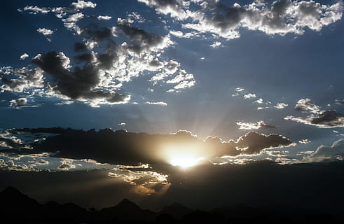 Sunset Clouds with Sunbeams, beautiful, blue, cloudy, flash, light HD wallpaper