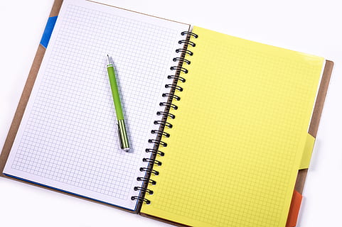 Green Click Pen on a White Graphing Notebook, binder, blank, diary HD wallpaper