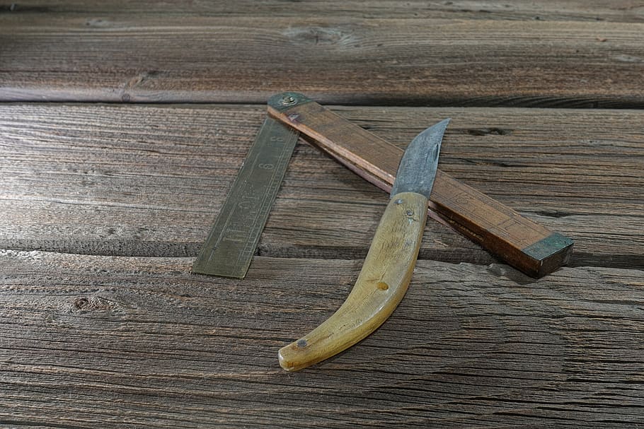tool, knife, folding rule, work, workshop, wood - material HD wallpaper