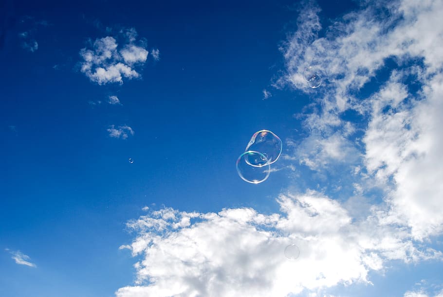two bubbles under blue sky and white clouds during daytime, cloud - sky HD wallpaper