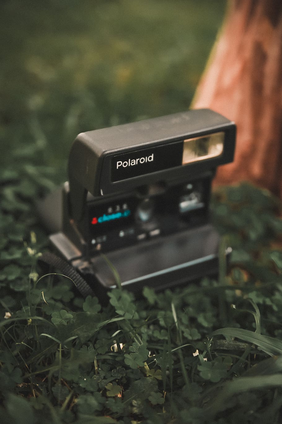 Black Polaroid Land Camera, grass, instant camera, communication HD wallpaper