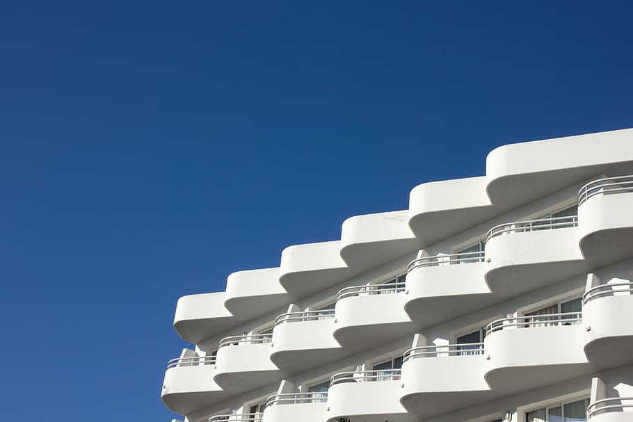 spain, ibiza, clean, blue, sky, architecture, wave, pattern HD wallpaper