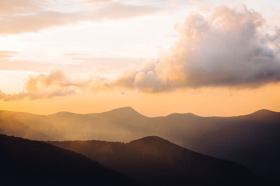 cloudy sky, mountain, sunset, sunrise, mountain range, nature HD wallpaper