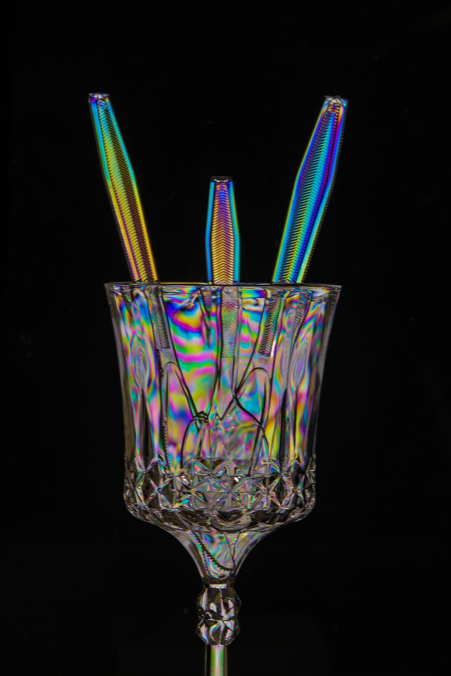 glass, spoon, knife, crystal, color, patterns, wild, psychedelic HD wallpaper