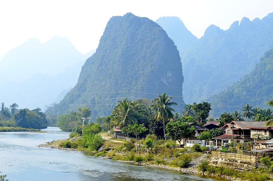laos, luang prabang, hill, village, travel, tourism, mountain, HD wallpaper
