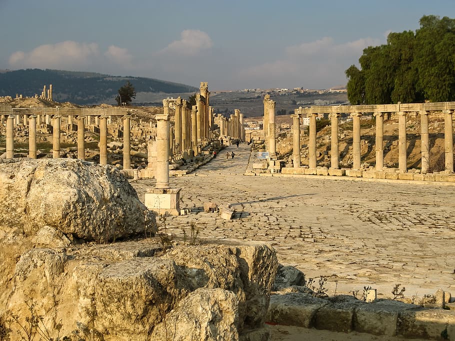 jordan, jerash, columns, gerasa, roman, cardo, forum, ruins HD wallpaper