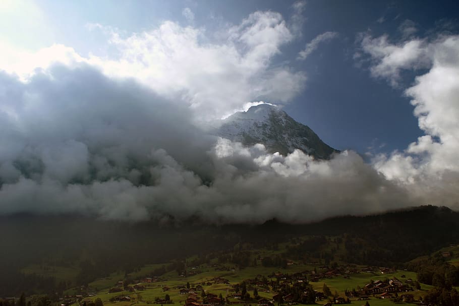 panoramic, mountain, landscape, nature, sky, bad weather, eiger HD wallpaper