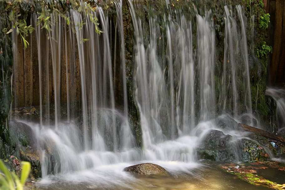 waterfall and water stream, scenics - nature, motion, tree, beauty in nature HD wallpaper