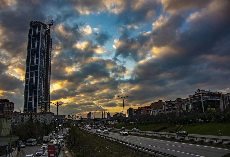 city, cloud, sky, architecture, urban, buildings, sunset, skyscraper HD wallpaper