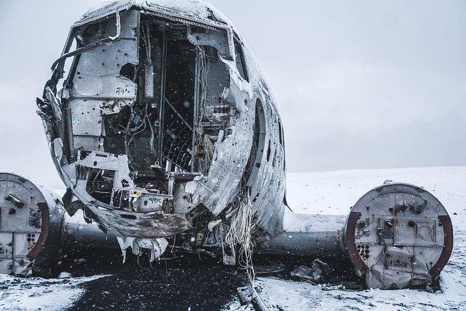 wrecked airplane, nature, outdoors, snow, ice, transportation HD wallpaper