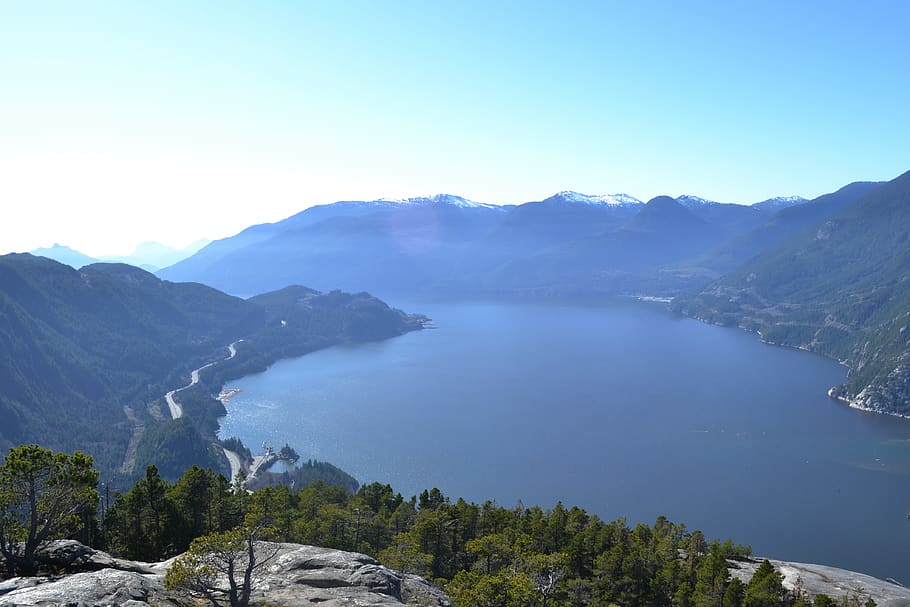 mountains, view, landscape, nature, rock, peak, outdoor, lake HD wallpaper