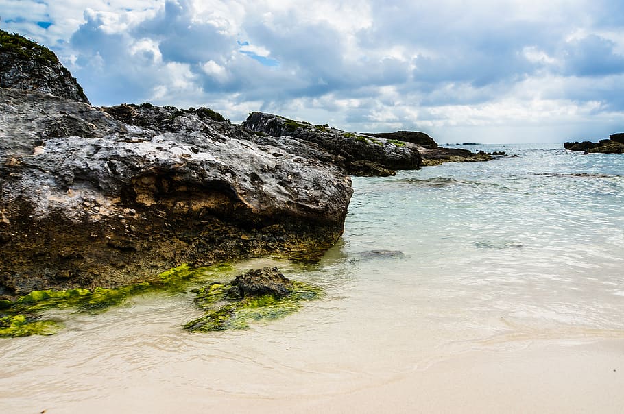 tulum, mexico, rocks, water, hdr, sky, beach, rock - object HD wallpaper