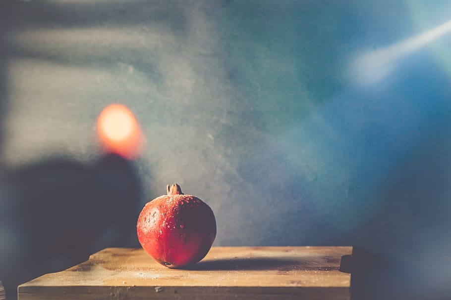 red promegranite on table, plant, fruit, food, apple, produce HD wallpaper