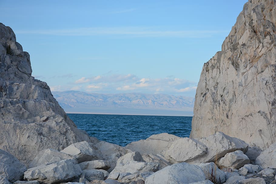 cloud, lake, rest, sky, sea, water, rock, rock - object, beauty in nature HD wallpaper