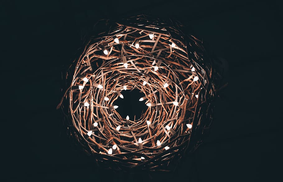 black, brown, gray, lights, nests, illuminated, black background HD wallpaper