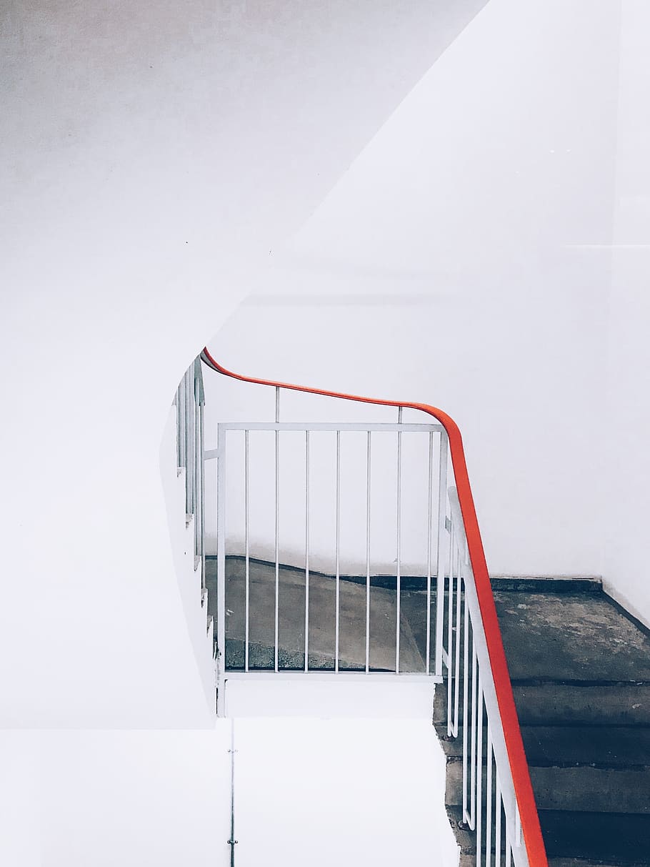 white metal handrails, banister, railing, staircase, crib, furniture HD wallpaper