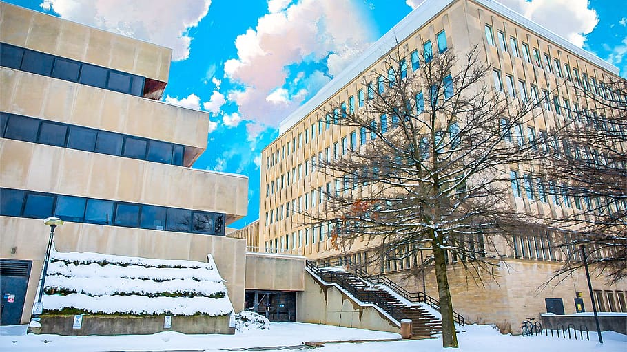 indiana university, building exterior, architecture, snow, cold temperature HD wallpaper