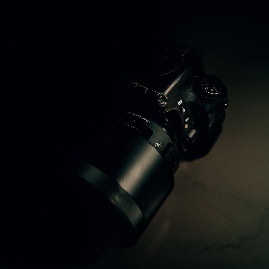 black DSLR camera on white surface, indoors, close-up, studio shot HD wallpaper
