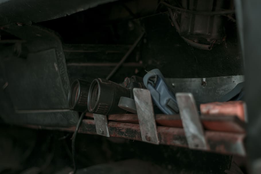 black binoculars, machine, cushion, inside a car, vintage, old car HD wallpaper