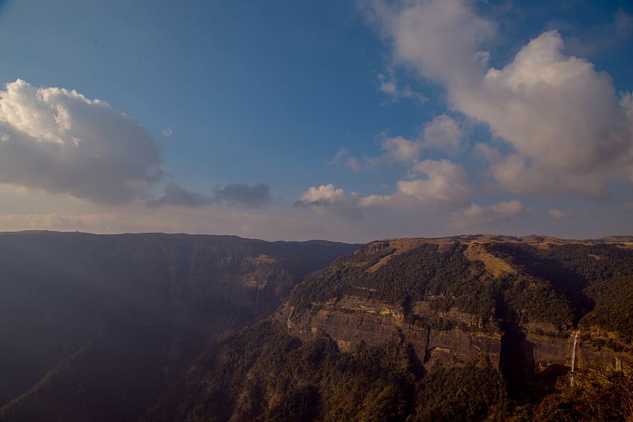 india, cherrapunjee, waterfall, mountains, sky, cloud - sky HD wallpaper