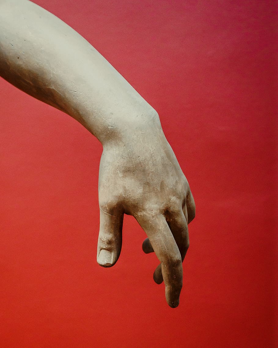 left human hand, red, no people, colored background, close-up HD wallpaper