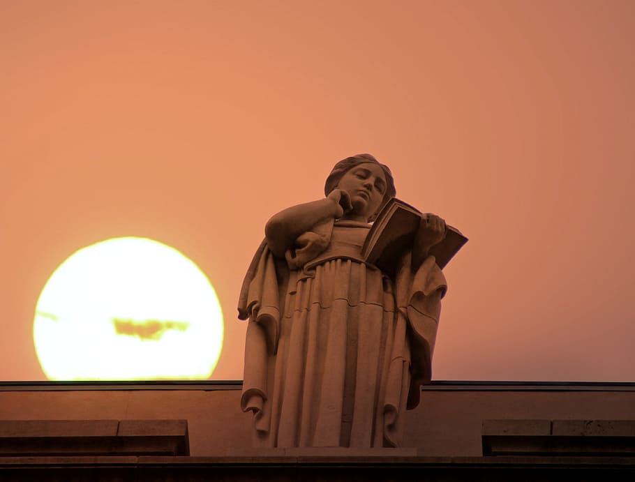 statue, read, sun, red, wisdom, building, architecture, old HD wallpaper