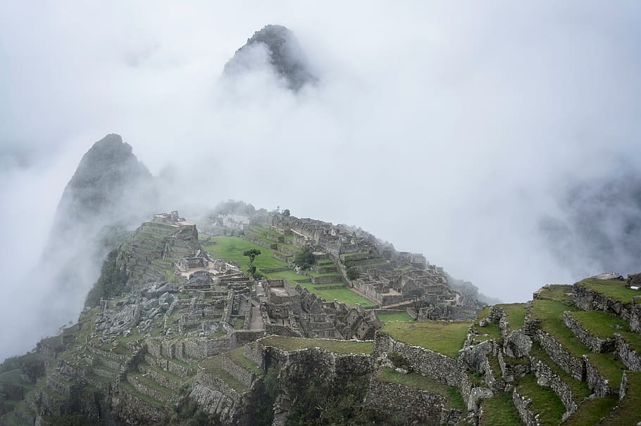cloud, cloudy, landscape, nature, green, rock, rocky, history HD wallpaper