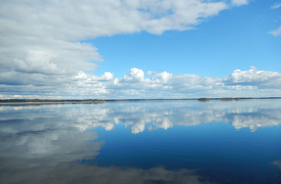 clouds, lake, water, sky, blue, calm, scenic, cloud - sky, reflection HD wallpaper