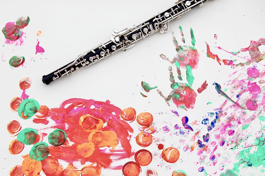 paint, oboe, music, handprint, art, fingerpaint, school, children, HD wallpaper