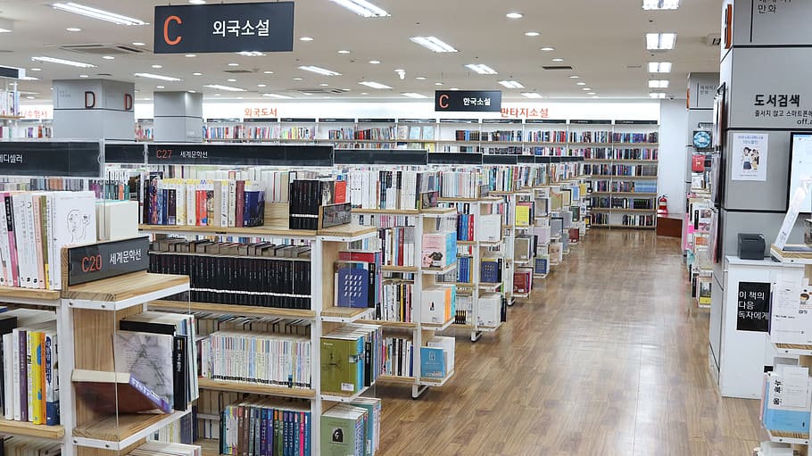 bookstore, library, reading, bookcase, hobby, study, korea, HD wallpaper
