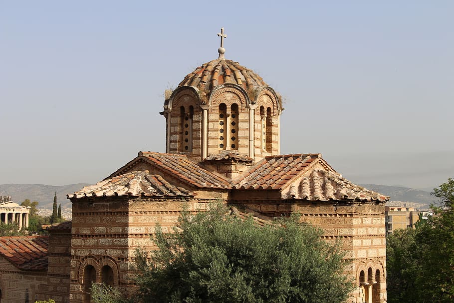 greece, athens, orthodox, stone, church, religion, cross, greek HD wallpaper