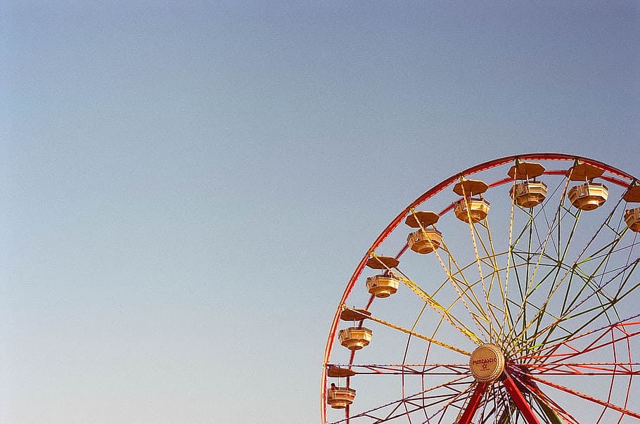 Red and Yellow Ferris Wheel Photo, amusement park ride, sky, carnival HD wallpaper