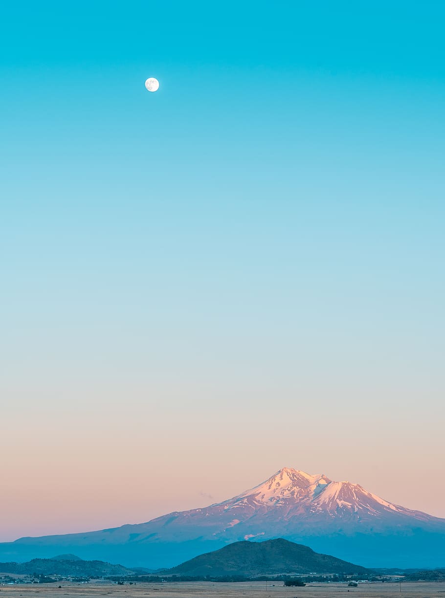 brown mountain under moon, united states, mount shasta, nature HD wallpaper