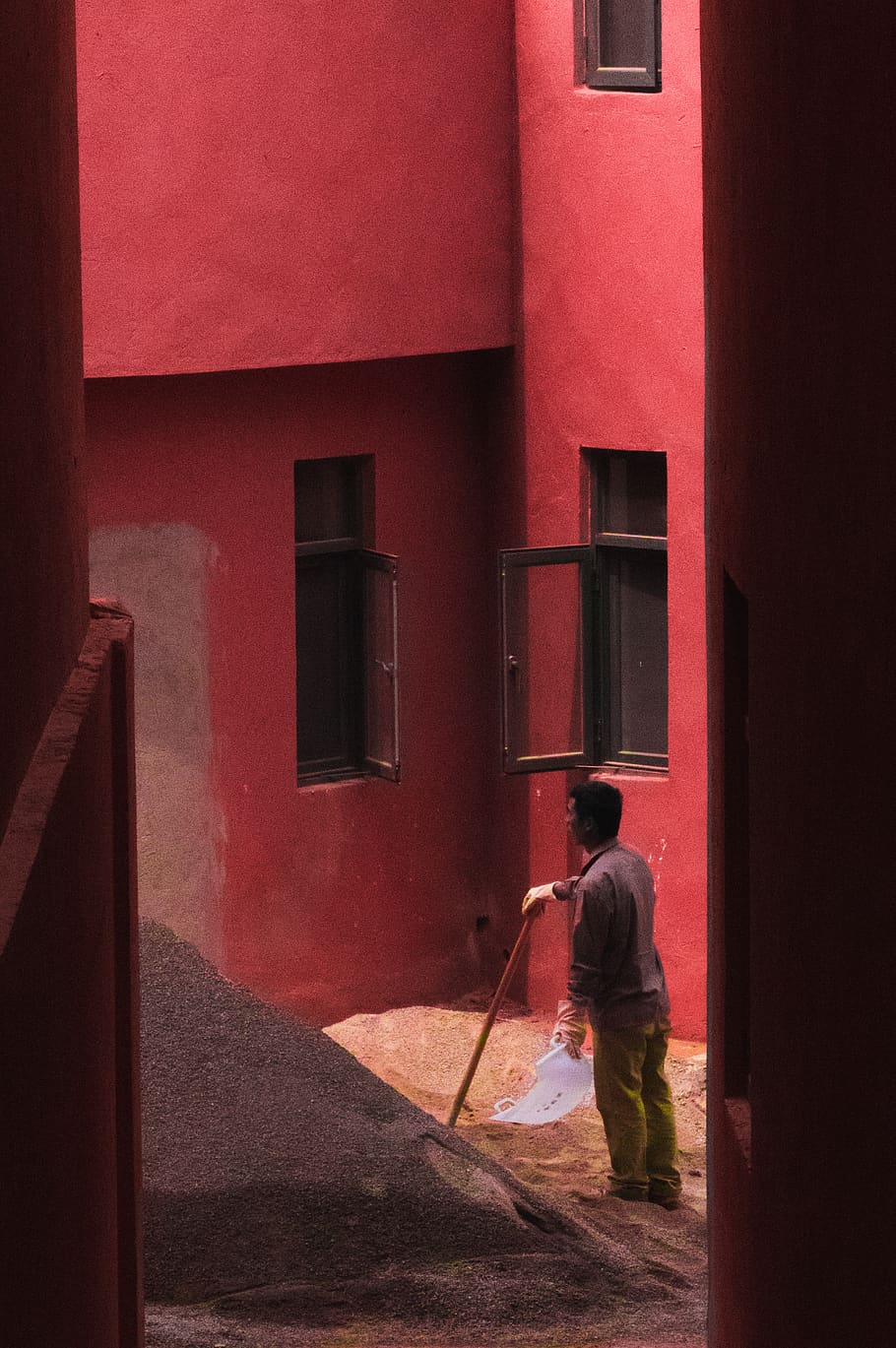 china, yunnan, working, labour, flat, building, windows, red, HD wallpaper