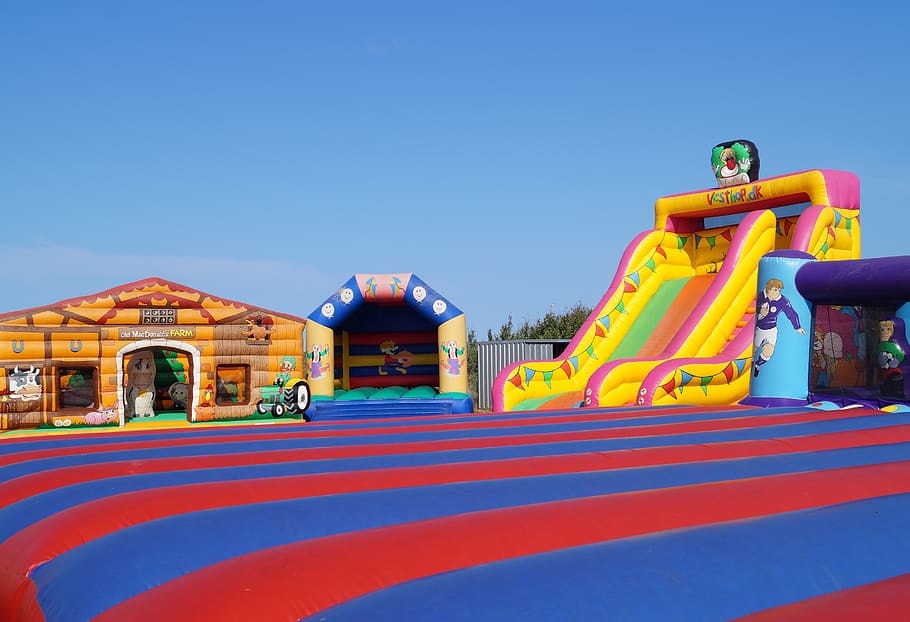 bouncy castles, air cushion, inflatable, game device, playground, HD wallpaper