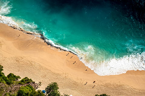 HD wallpaper: Aerial drone shot of a sandy beach and ocean in the summer,  nature | Wallpaper Flare