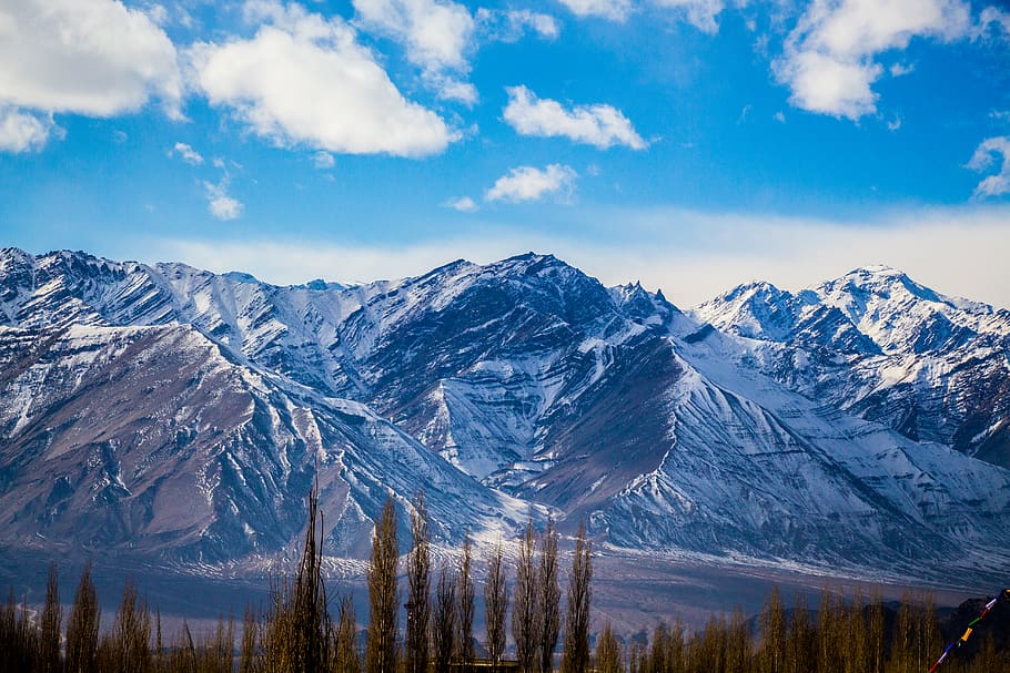 Snow Coated Mountain Ruins, blue sky, clouds, cold, daylight HD wallpaper