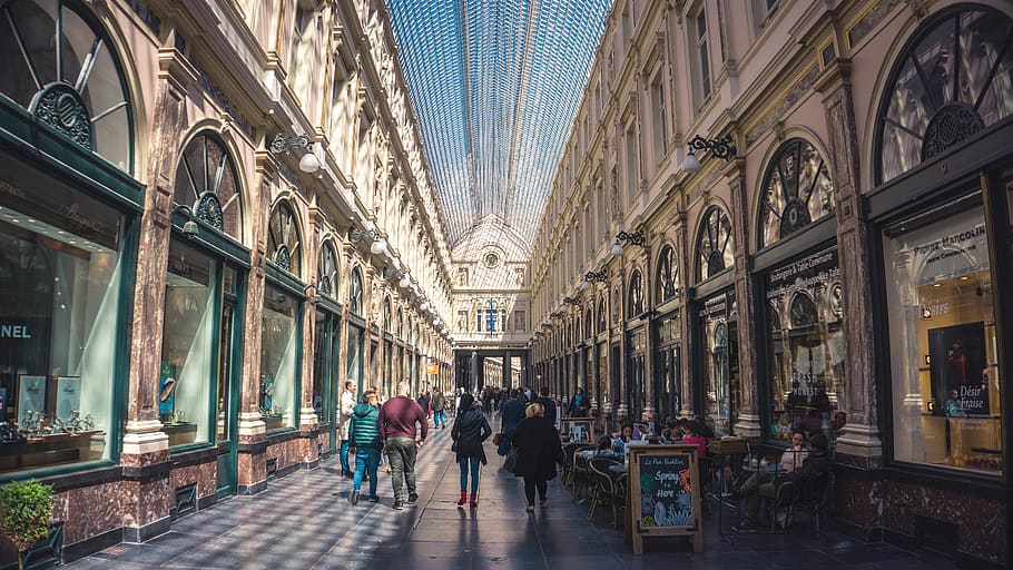belgium, brussels, architecture, shadows, people, shopping HD wallpaper