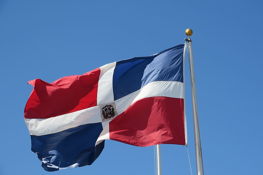flag, dominican republic, mast, sky, blue, patriotism, wind