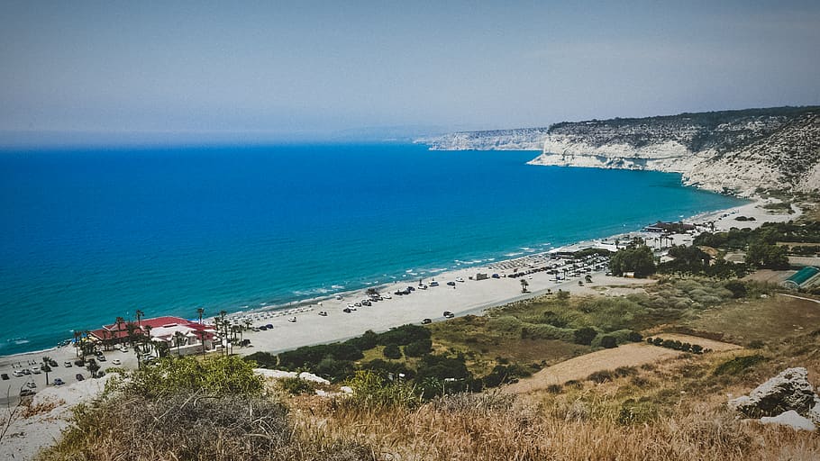 view, top, look, sea, blue, waves, ocean, beach, sand, swimming HD wallpaper