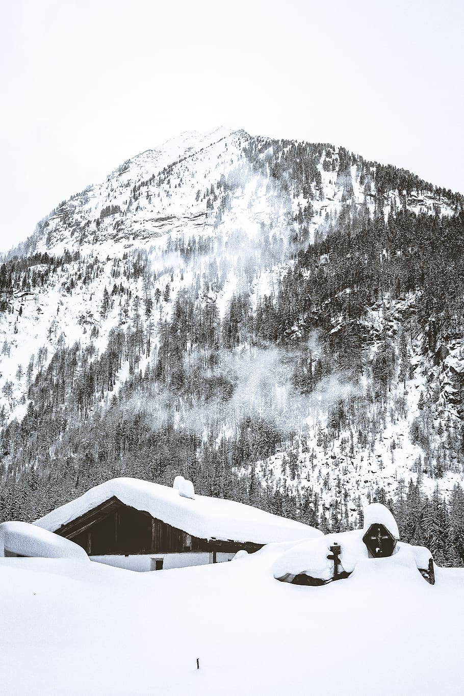 house coated with snow, winter, cold temperature, mountain, beauty in nature HD wallpaper