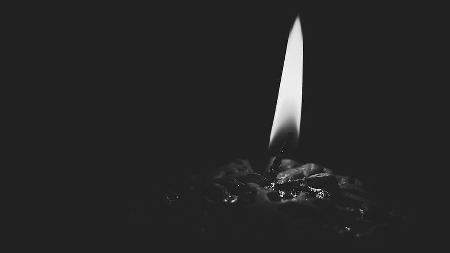 Lighted Candle Gray Scale Photo, aromatic, art, black and white