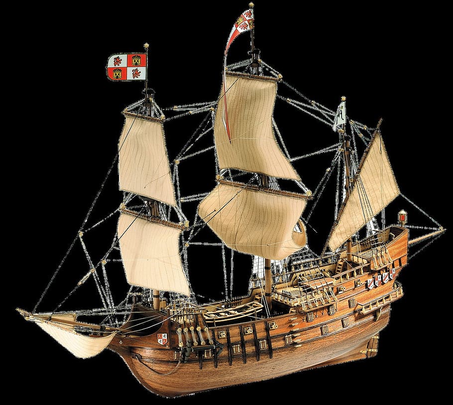 model, sail, boat, ship, pirate, wooden, studio shot, black background HD wallpaper
